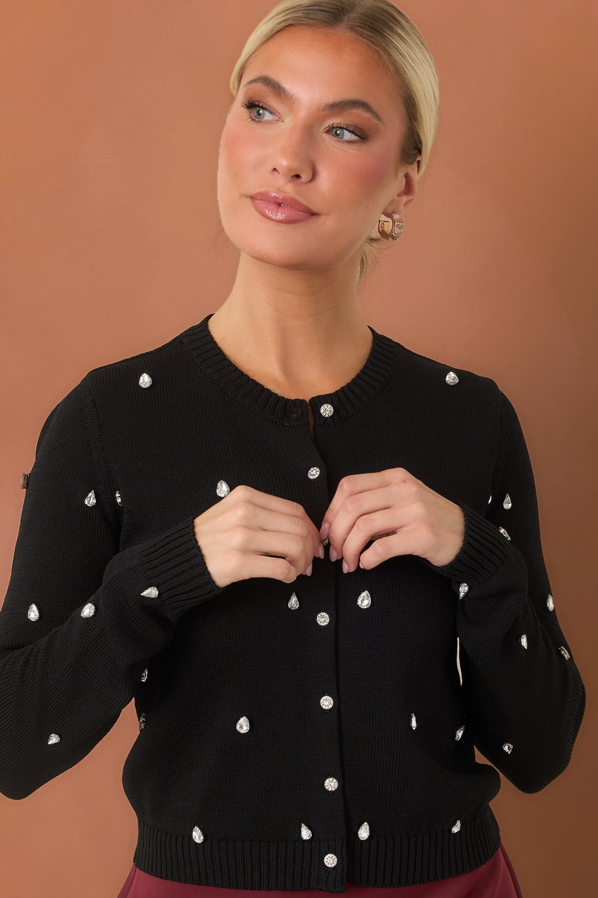 En Saison Serena Black Rhinestone-Embellished Cardigan