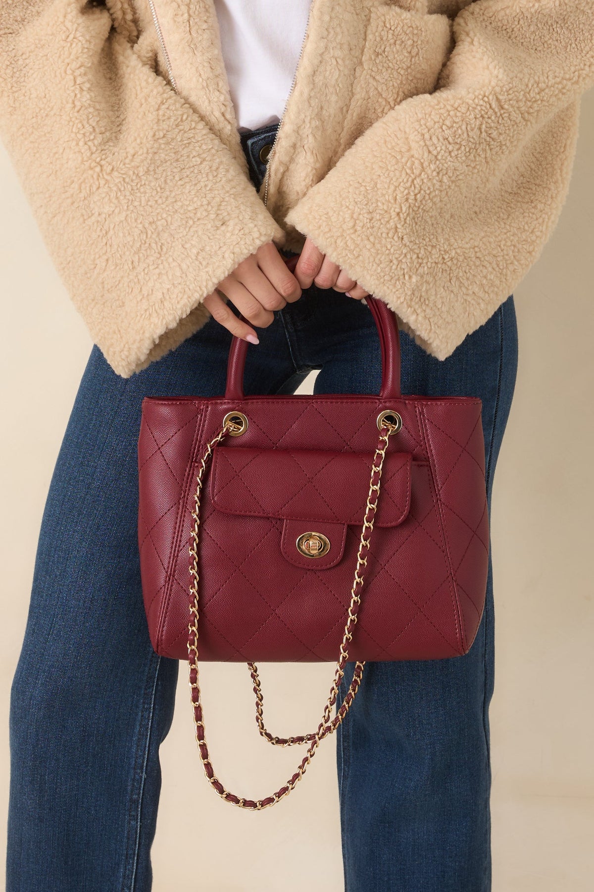 Let’s Make an Evening of It Burgundy Quilted Chain Strap Bag