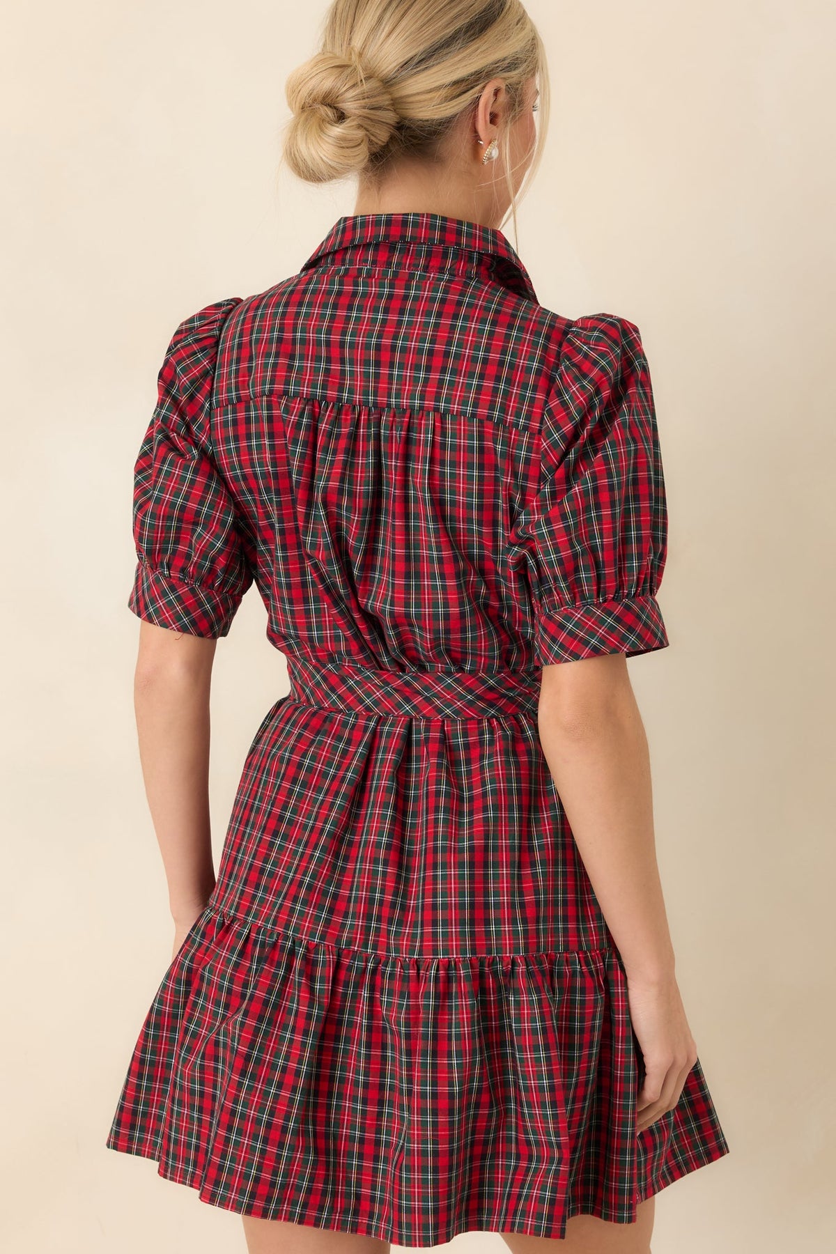 Glad We Made Plans Red & Green Tartan Plaid Cotton Mini Dress