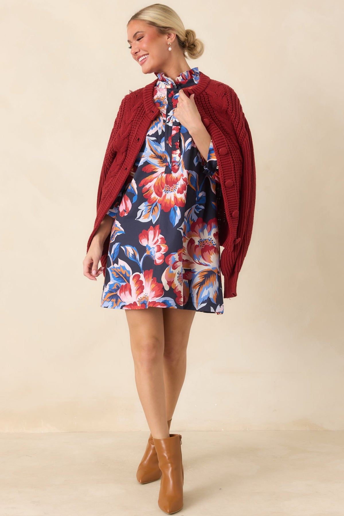 Prosperina Somerset Burgundy Cable Knit Cardigan