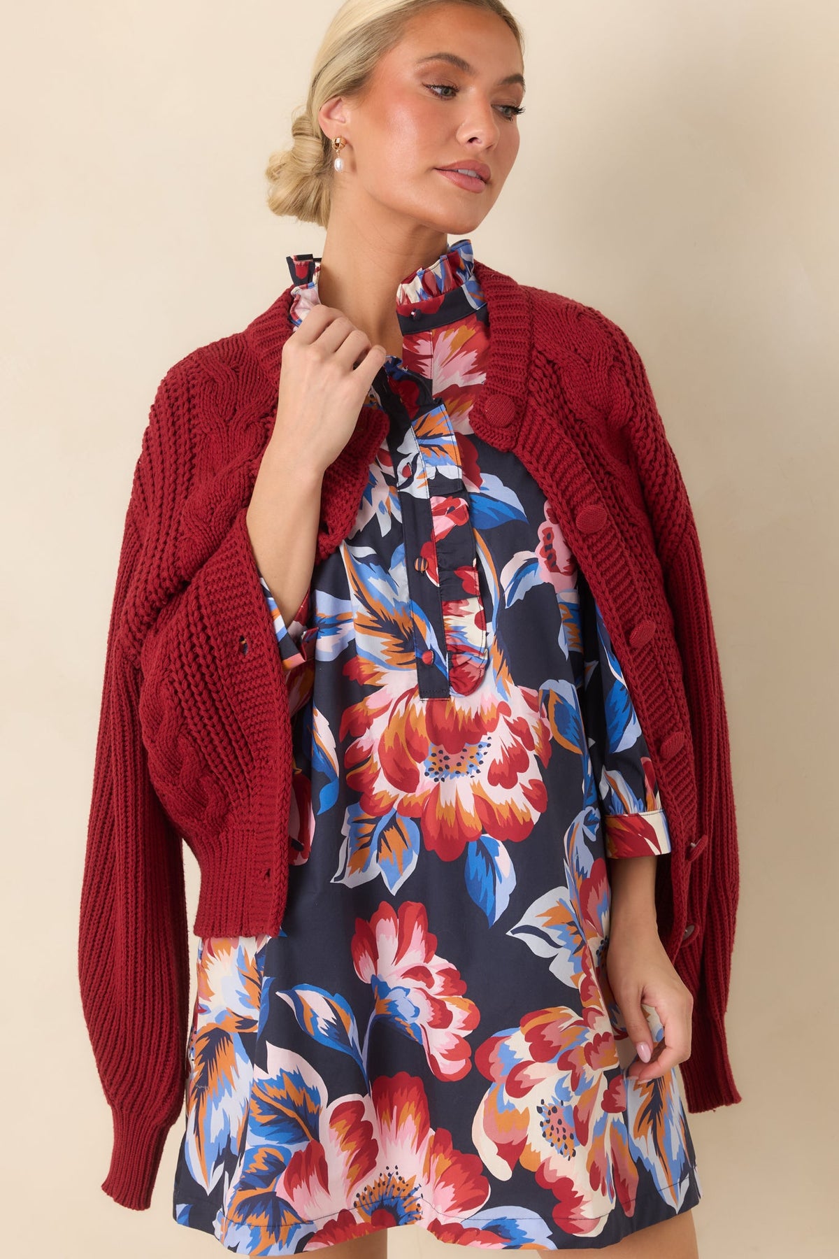 Prosperina Somerset Burgundy Cable Knit Cardigan