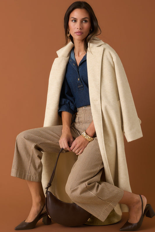 Inclined to Agree Ivory Felted Wool Blend Longline Coat