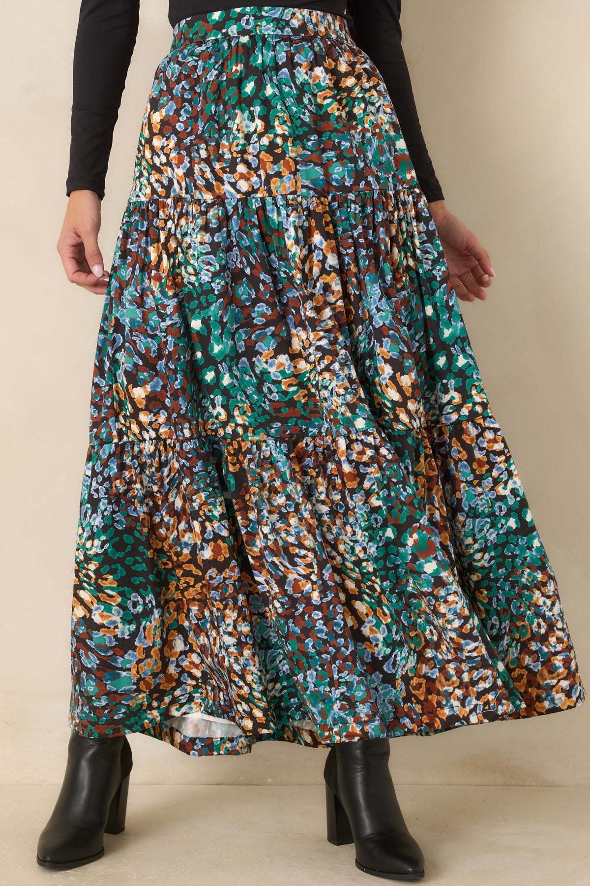 Prosperina Wintour Black Multi Urban Jungle Cotton Maxi Skirt
