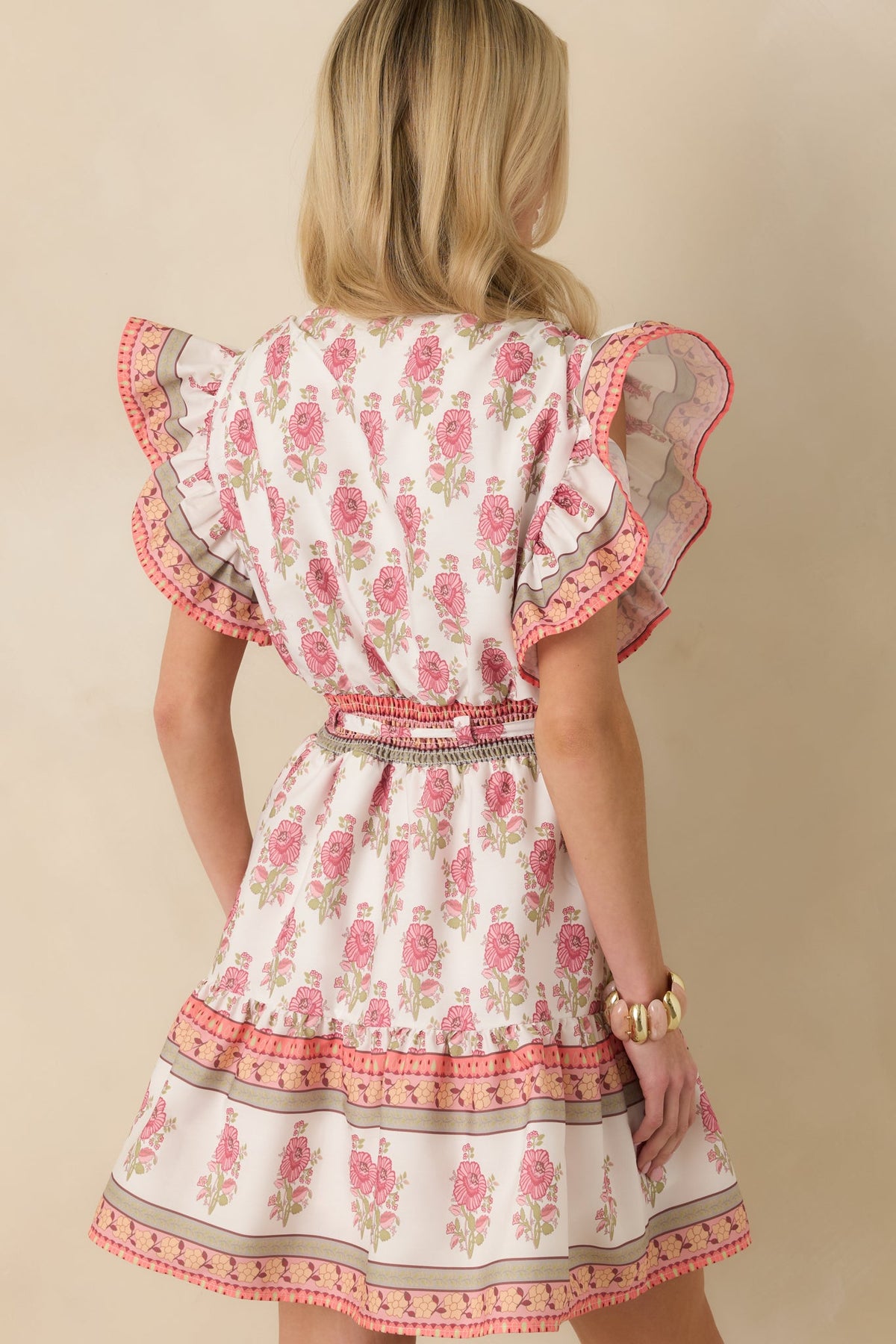 Whispers Of Spring White Floral Flutter Sleeve Mini Dress