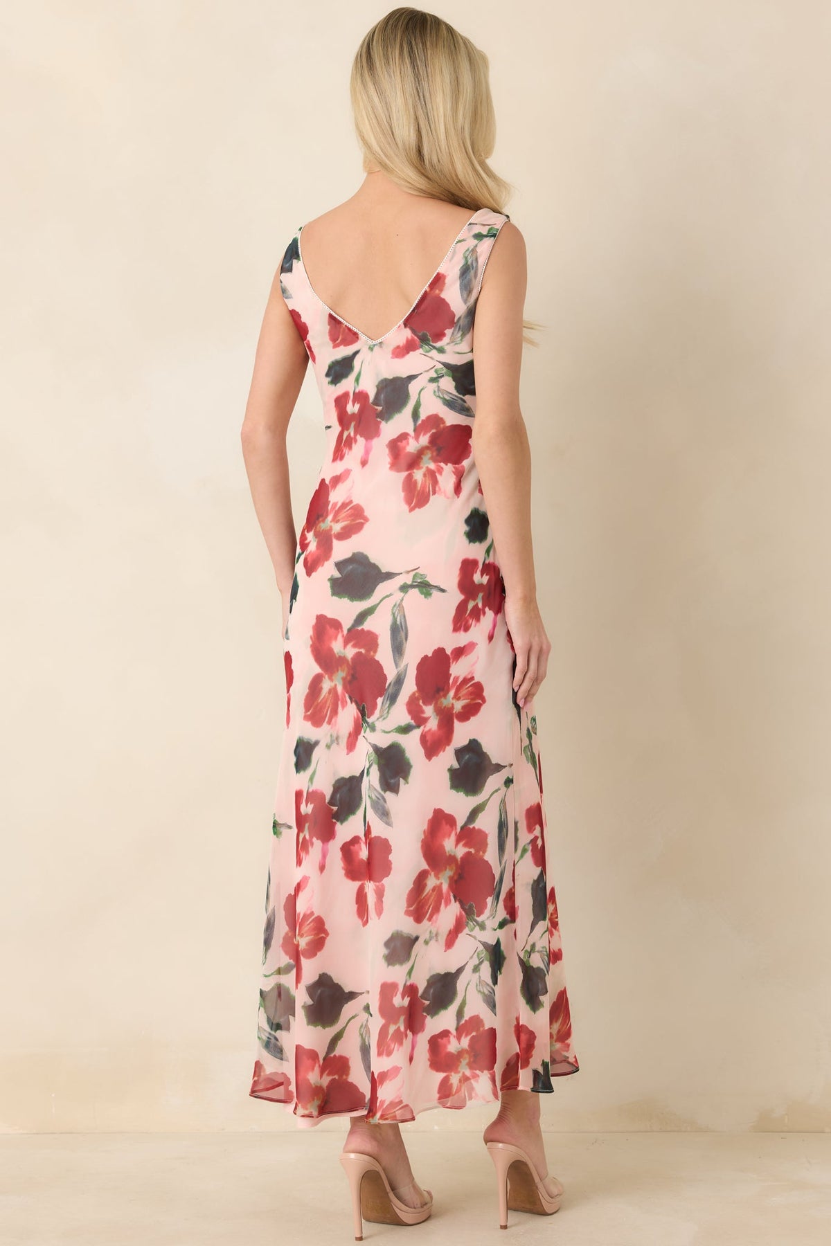 MINKPINK Arabella Pink & Red Floral Mesh Midi Dress