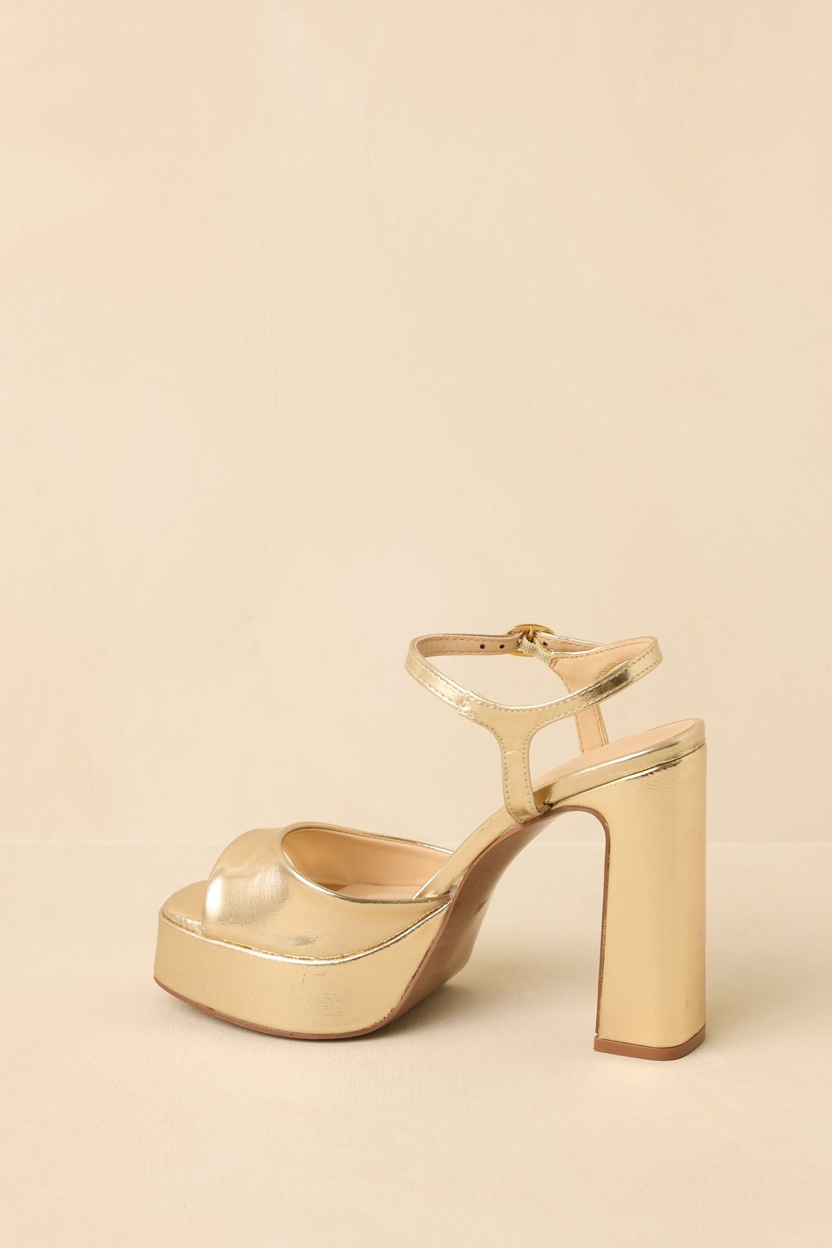 In Total Control Gold Metallic Faux Leather Platform Block Heels