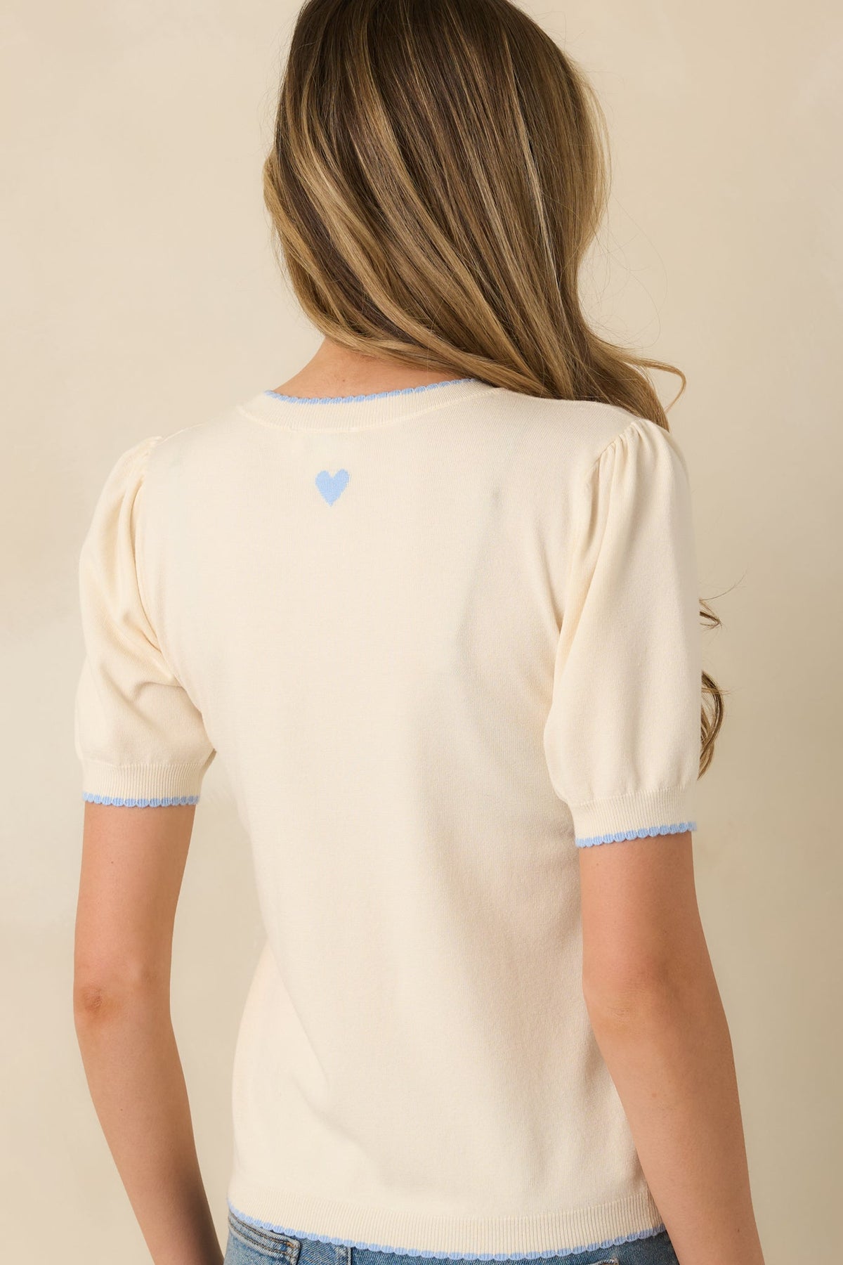 A Little Love Ivory Knit Contrast Short Sleeve Sweater