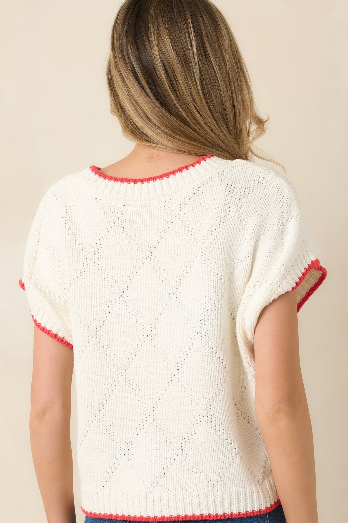 Reel Cute Ivory Multi Knit Short Sleeve Fish Sweater