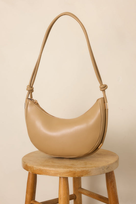Carried Away Beige Faux Leather Shoulder Bag