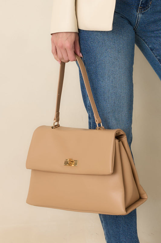 All Sorted Out Beige Faux Leather Top Handle Satchel