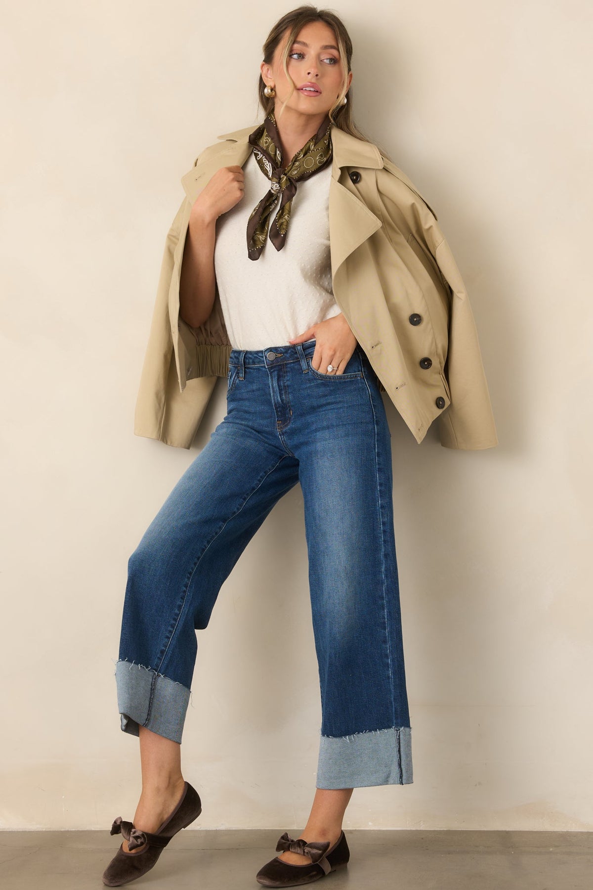 Modern Forecast Beige Cotton Double Breasted Cropped Trench Jacket