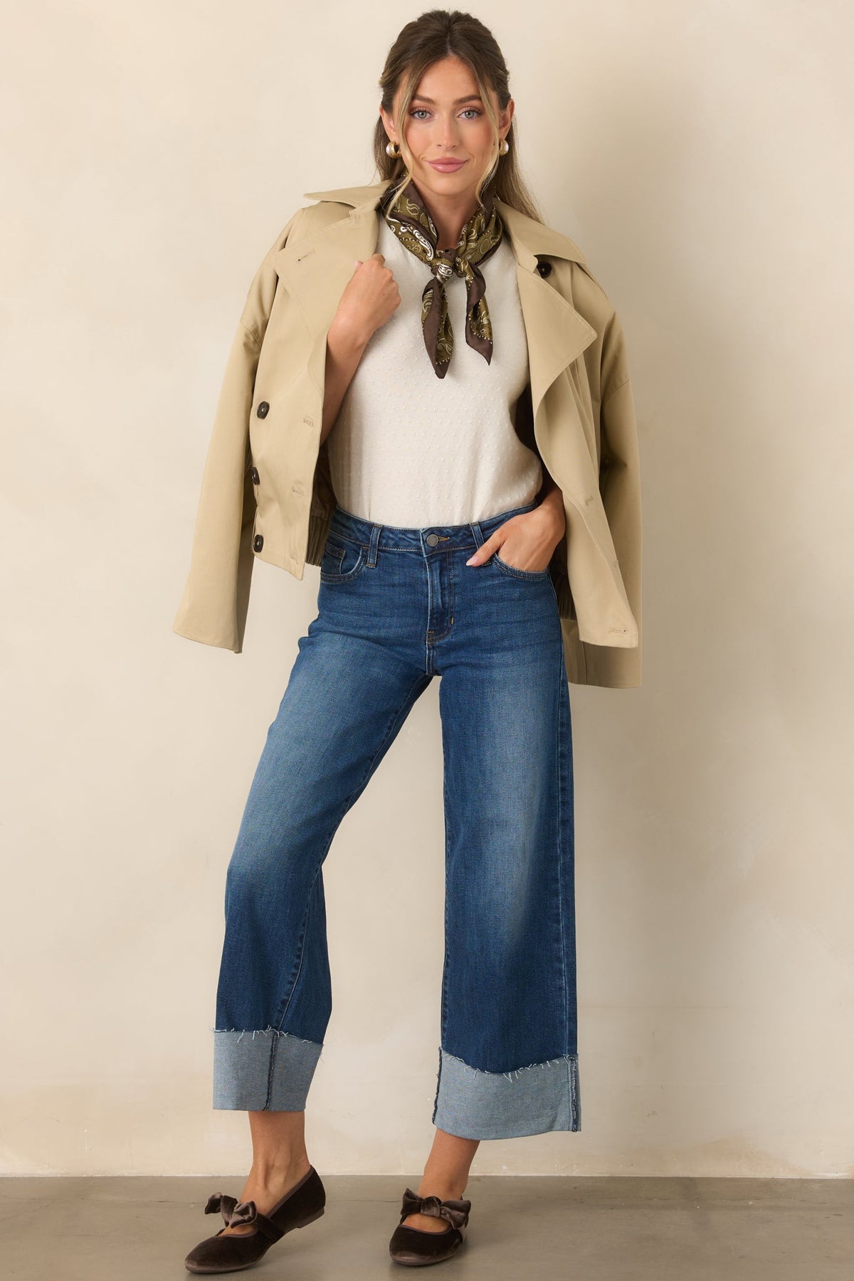 Modern Forecast Beige Cotton Double Breasted Cropped Trench Jacket