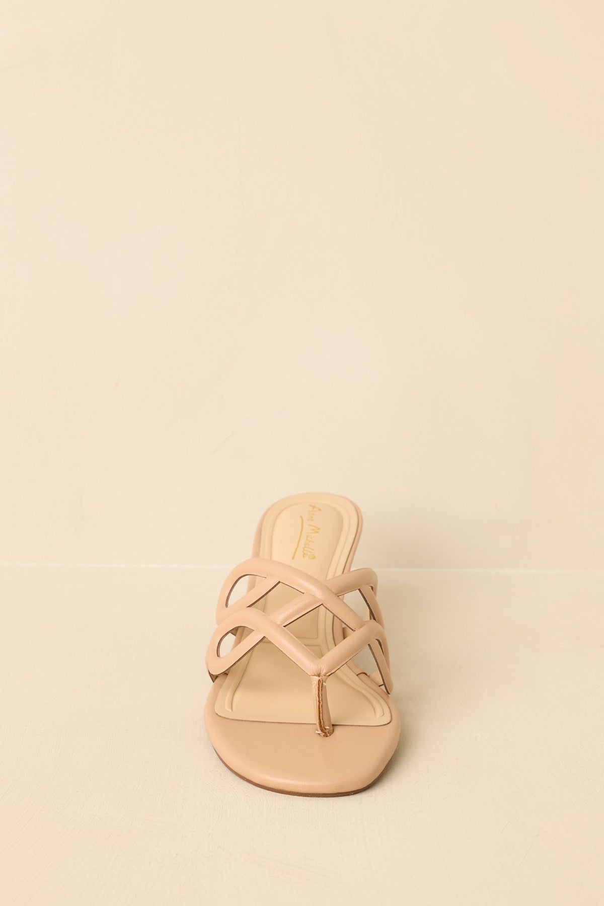 Go On, Then Beige Faux Leather Loop Detail Kitten Heel Sandals