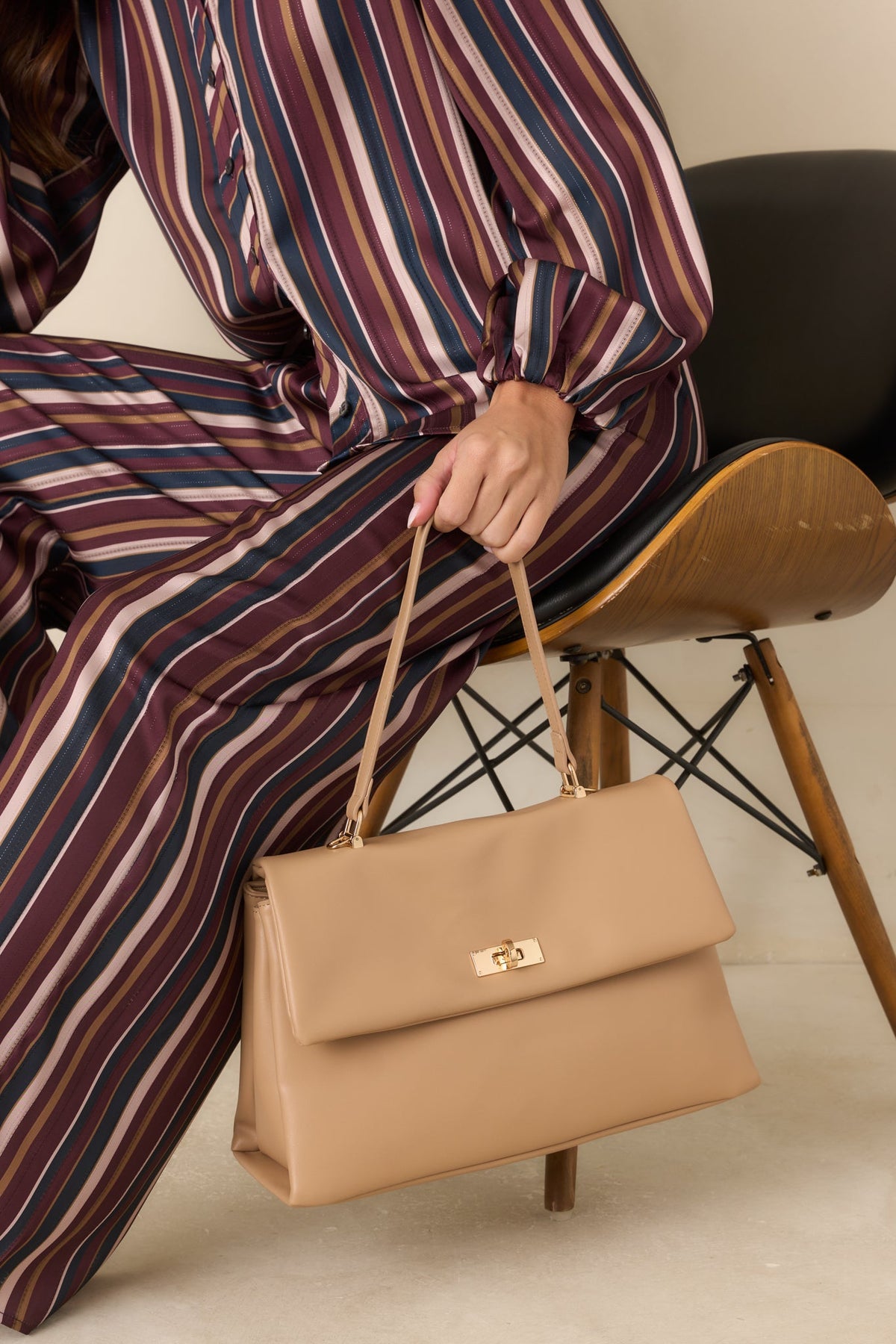 All Sorted Out Beige Faux Leather Top Handle Satchel