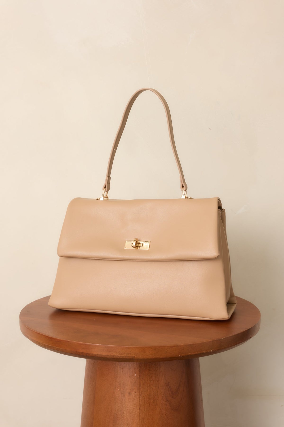 All Sorted Out Beige Faux Leather Top Handle Satchel