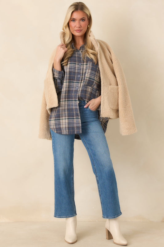 MINKPINK Zola Beige Teddy Zip-Front Jacket