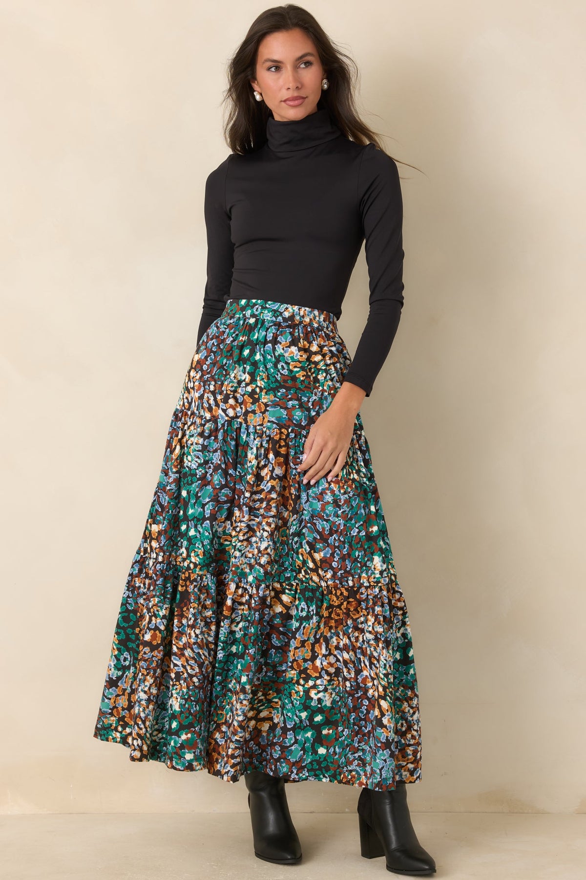 Prosperina Wintour Black Multi Urban Jungle Cotton Maxi Skirt
