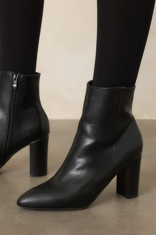 From Here On Black Faux Leather Block Heel Ankle Boots