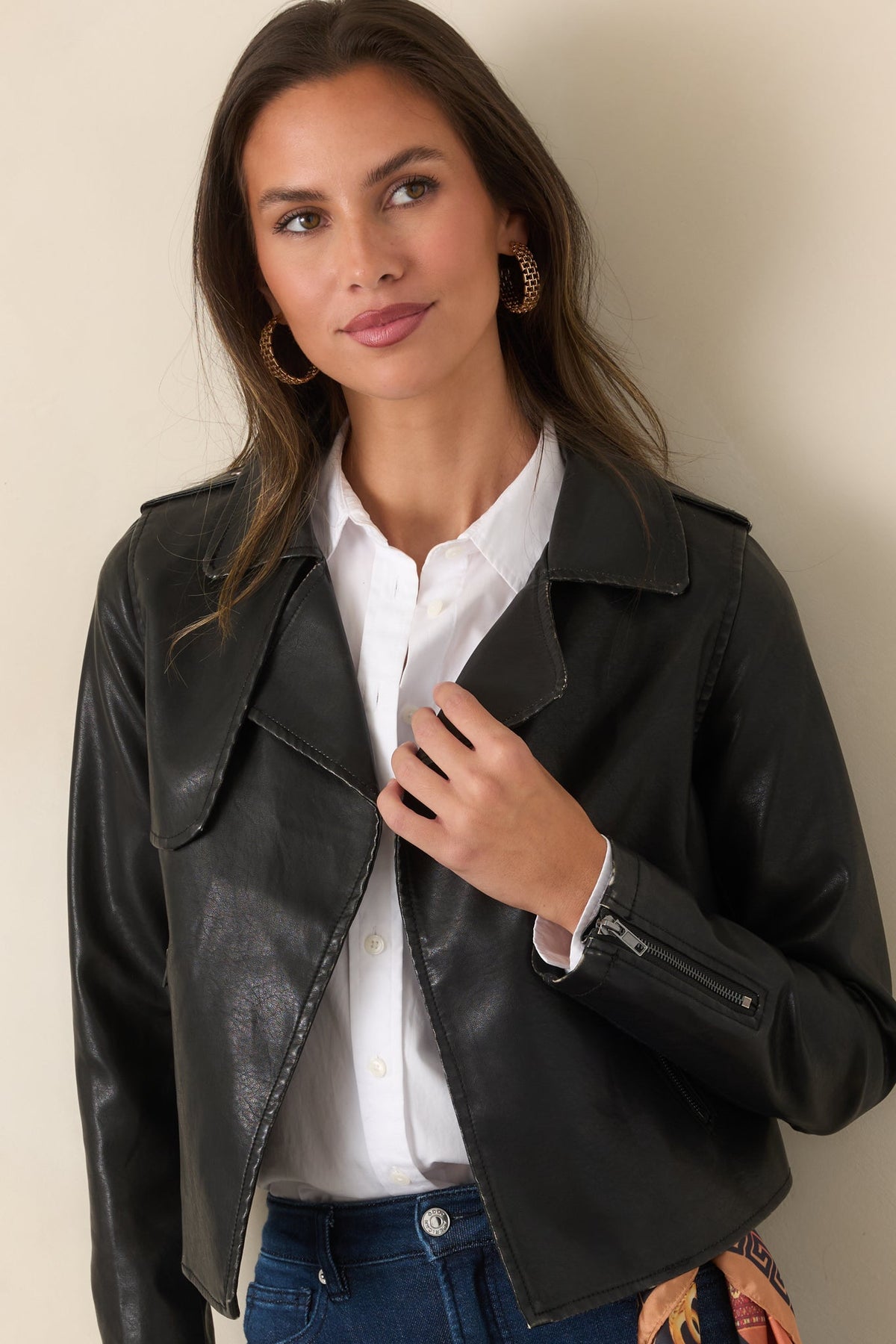 Places To Be Black Distressed Faux Leather Moto Jacket