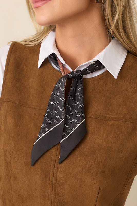 Quite Proper Black & Camel Geometric Print Scarf Tie