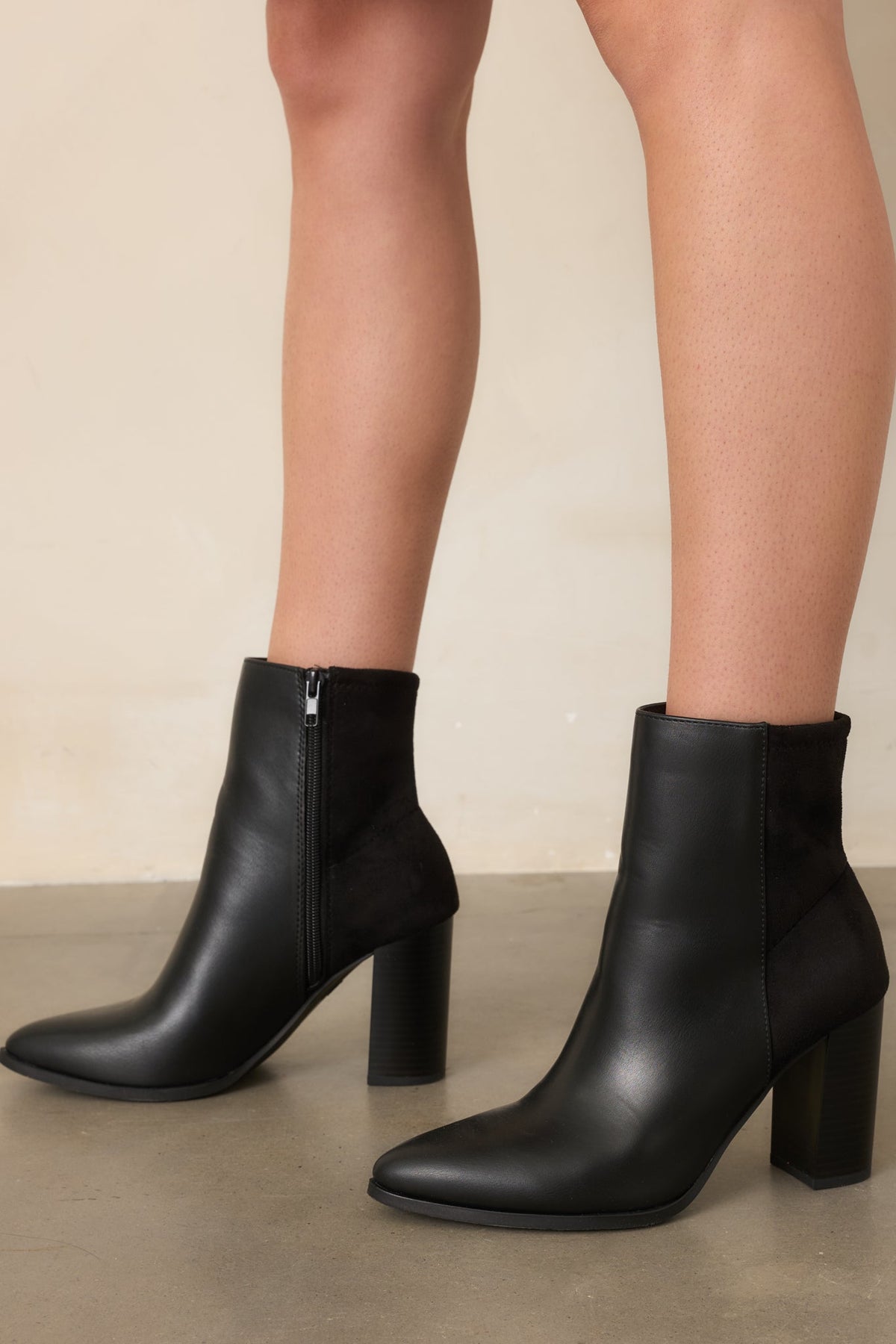 Stand Corrected Black Faux Leather Suede Ankle Boots