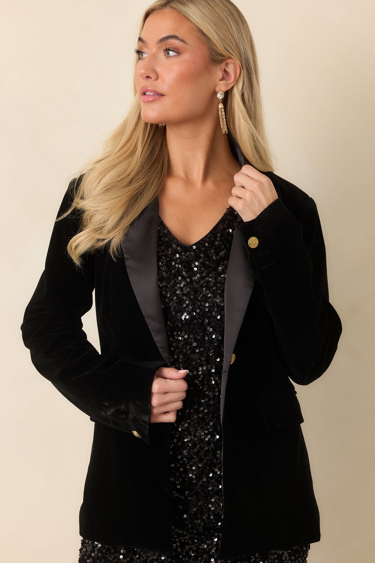 Done Deal Black Velvet Contrast Collar Blazer