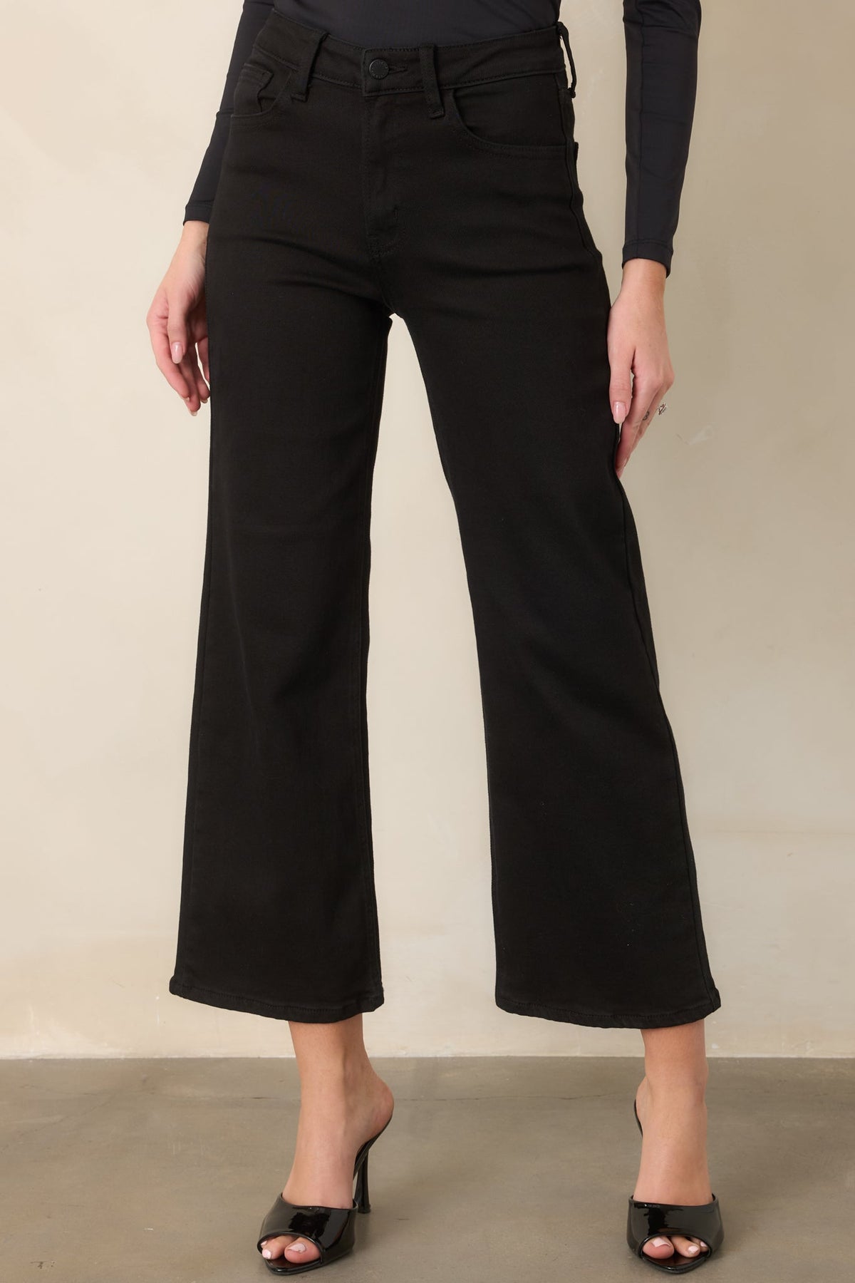 Into The Clouds Black Cropped Wide Leg Jeans