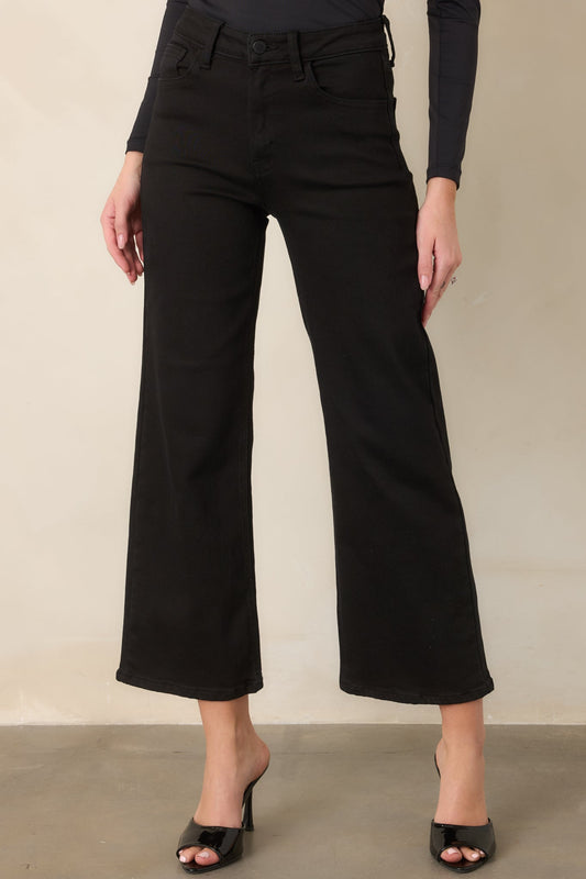 Into The Clouds Black Cropped Wide Leg Jeans
