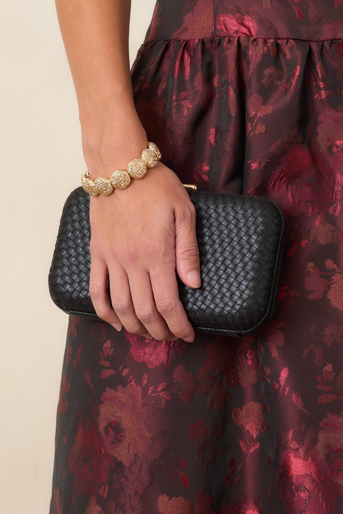 Truth Be Told Black Woven Structured Clutch Handbag