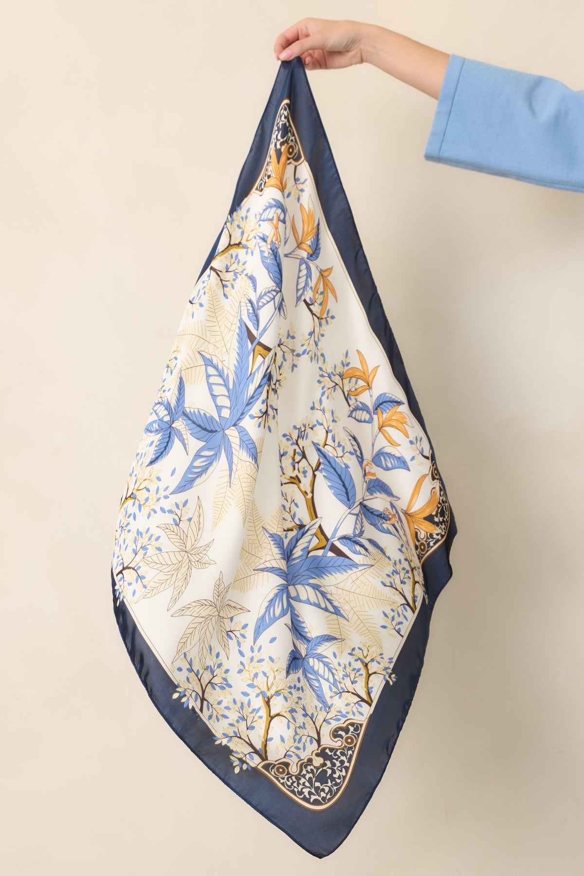 Garden Study Navy & Ivory Botanical Print Scarf