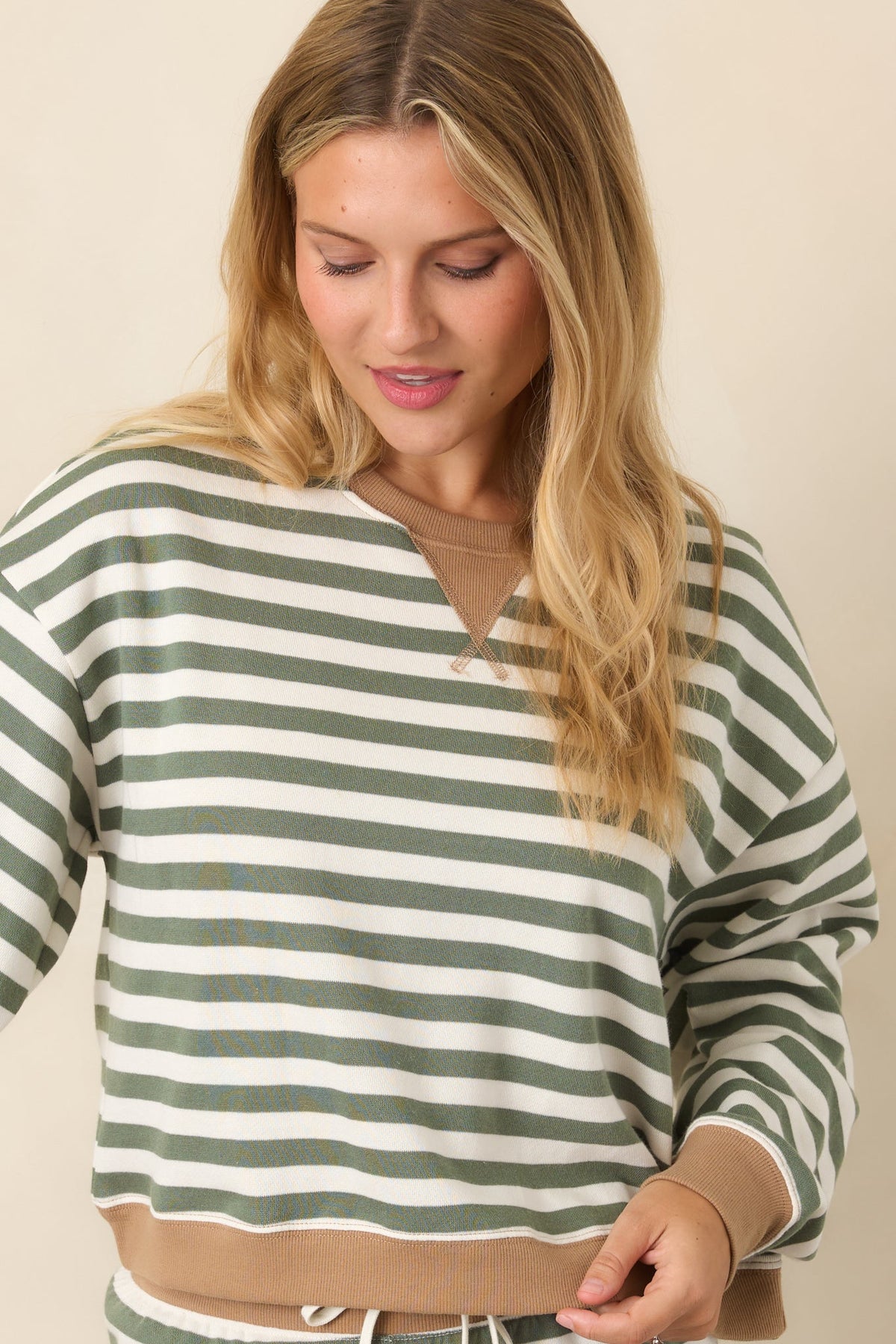 Z Supply Low Key Monstera Green Stripe Sweatshirt