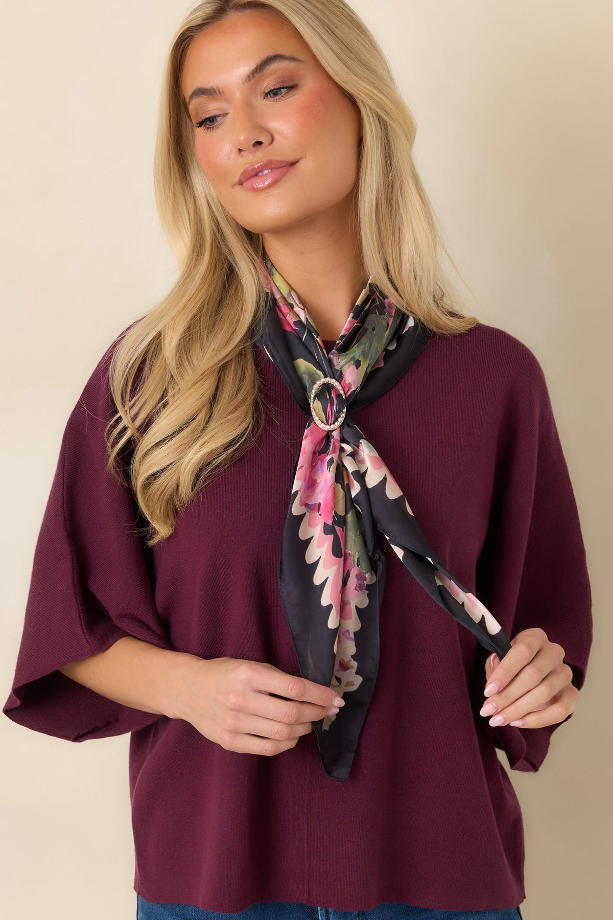 Perfectly Content Merlot Purple Knit Poncho Top
