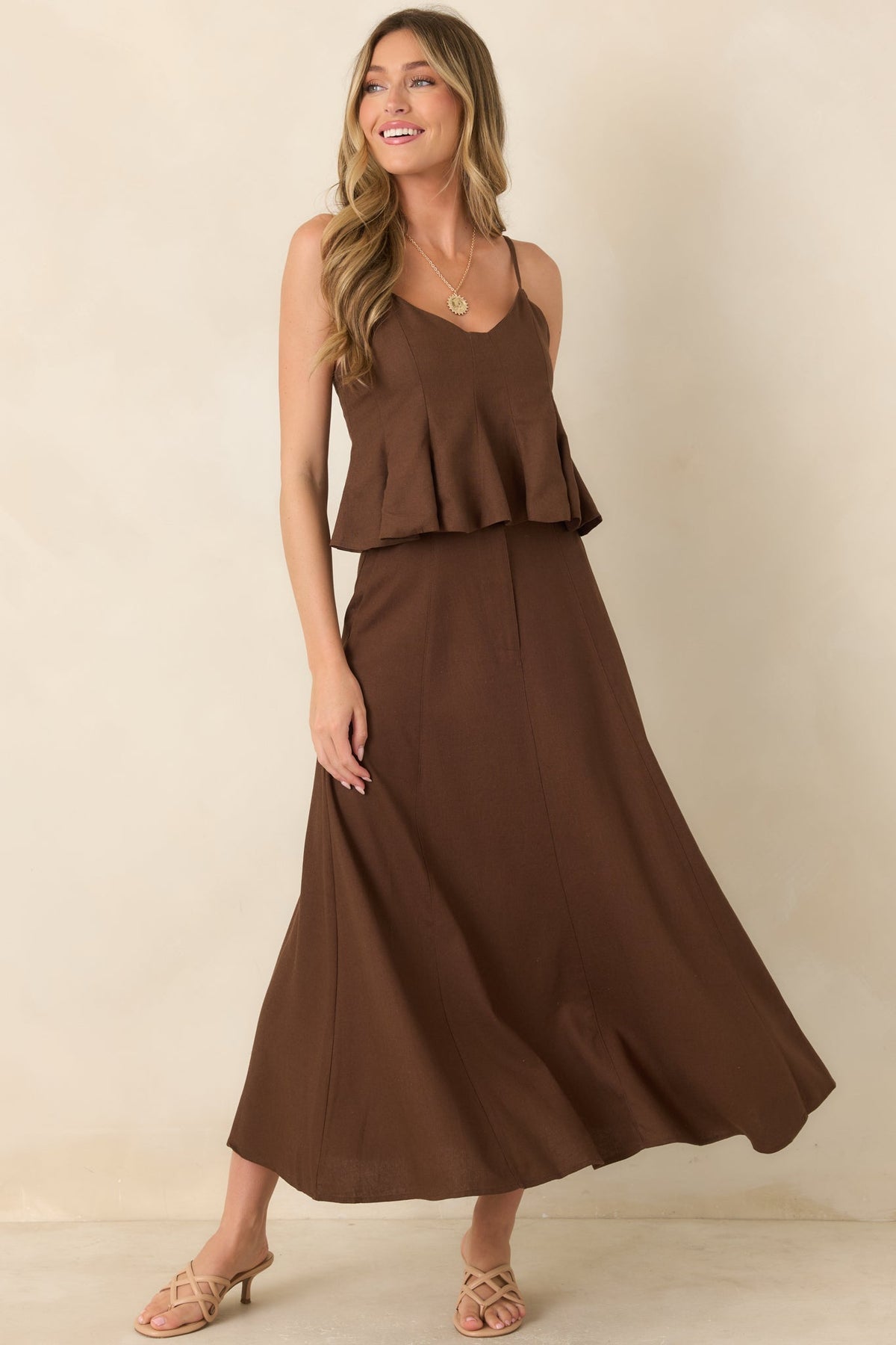 She's Got Grace Brown Linen Blend Maxi Skirt