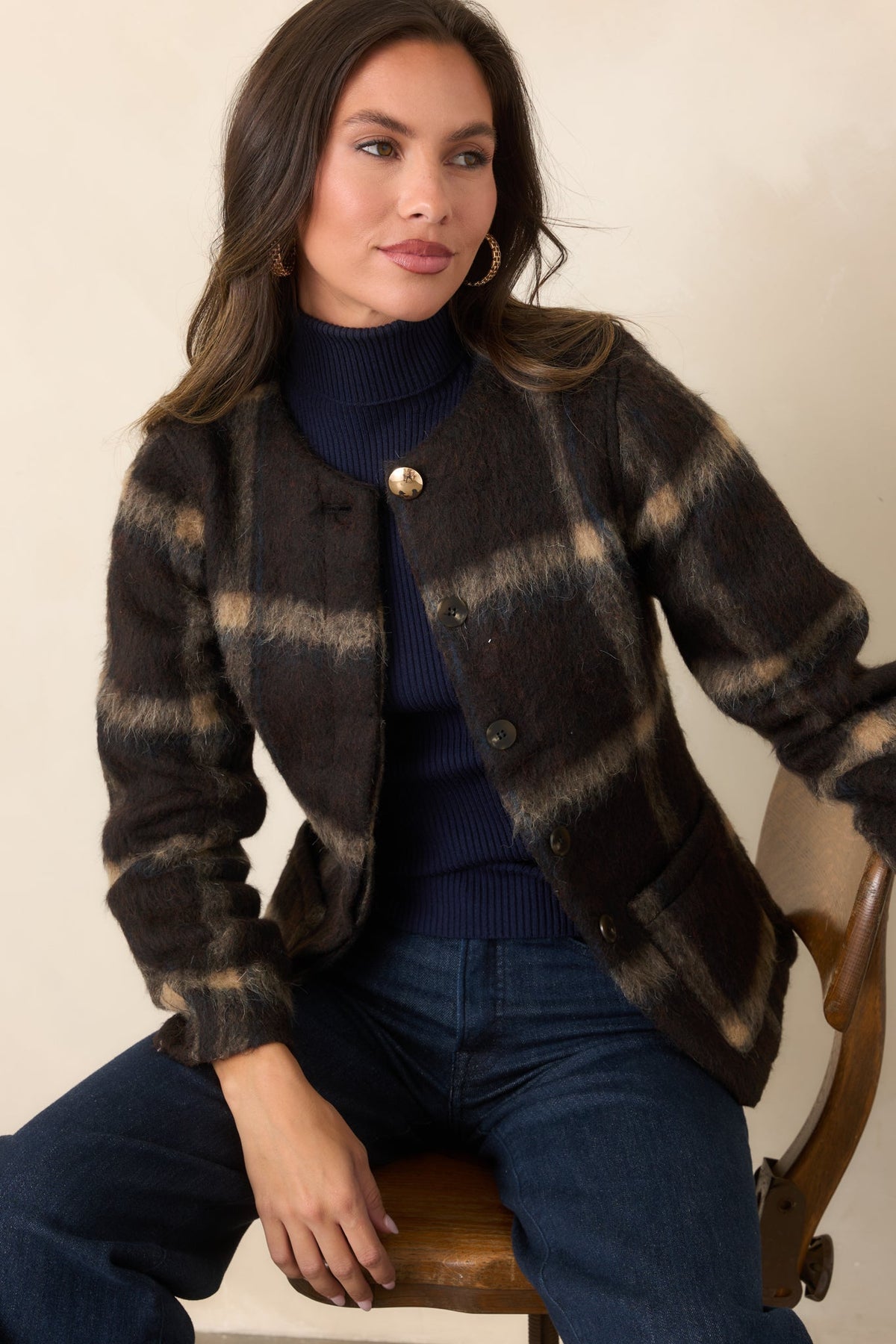A Certain Air About You Brown Plaid Wool Blend Jacket