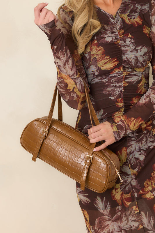 She's Got It Handled Brown Croc Embossed Handbag