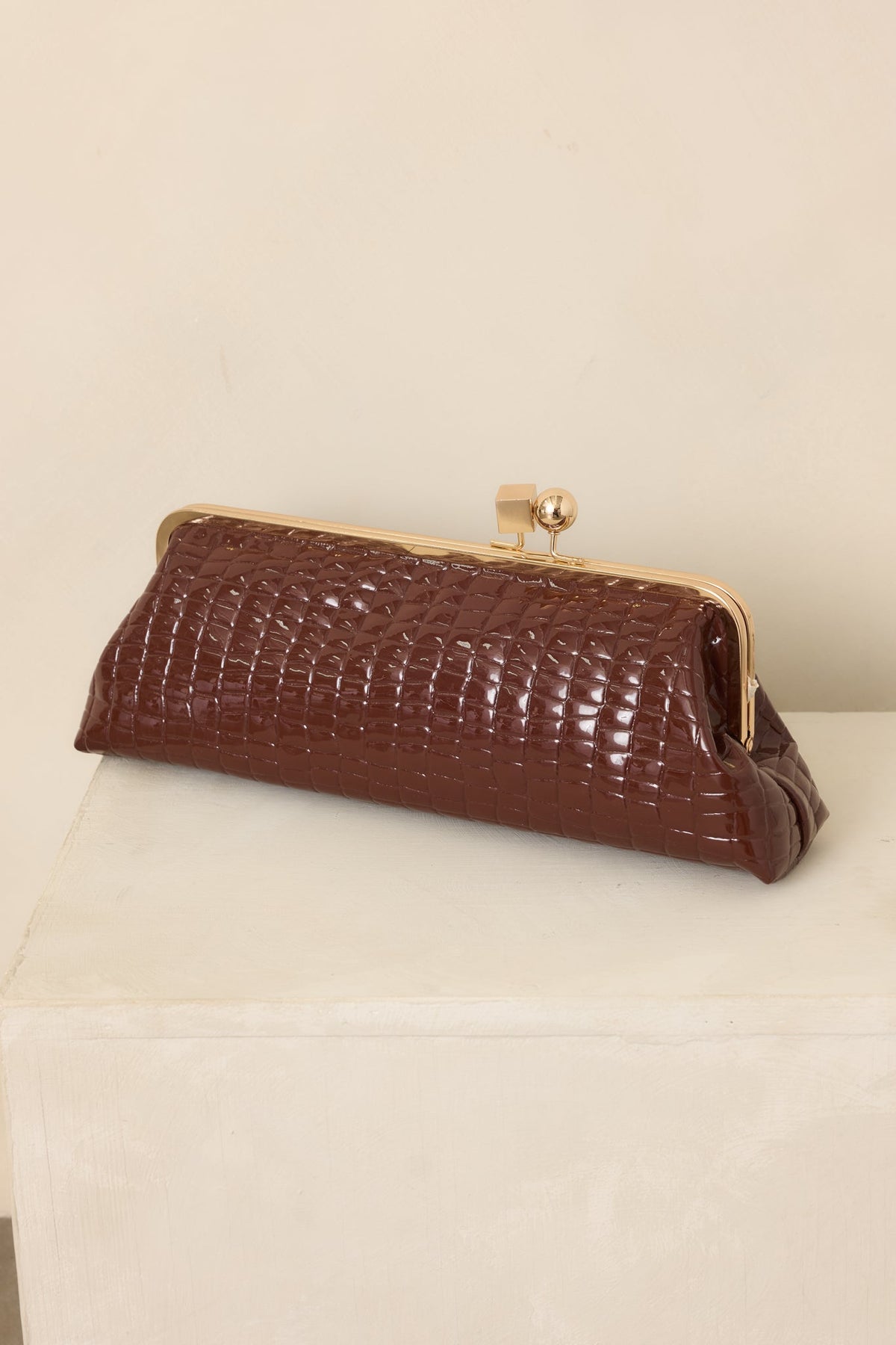 Good Call Chocolate Brown Croc Embossed Faux Leather Clutch Handbag