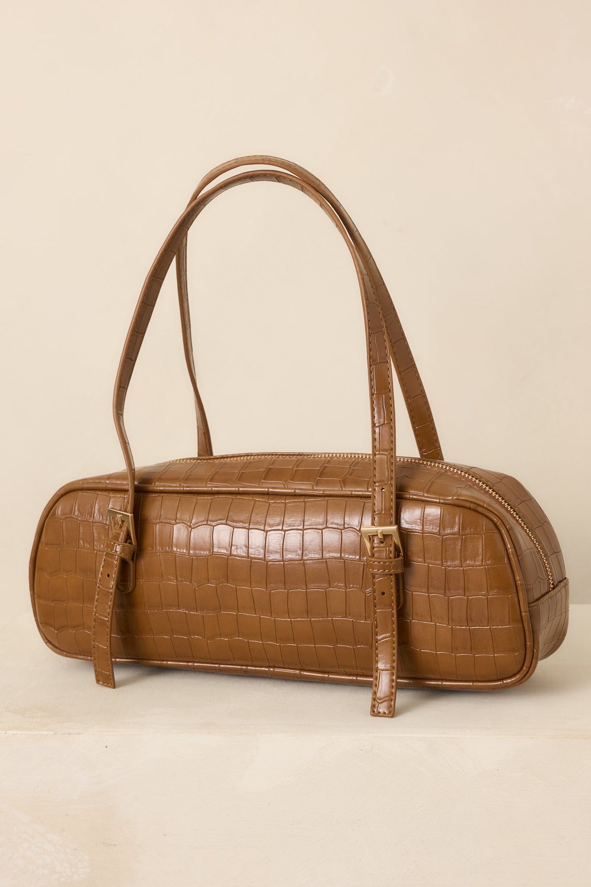 She's Got It Handled Brown Croc Embossed Handbag