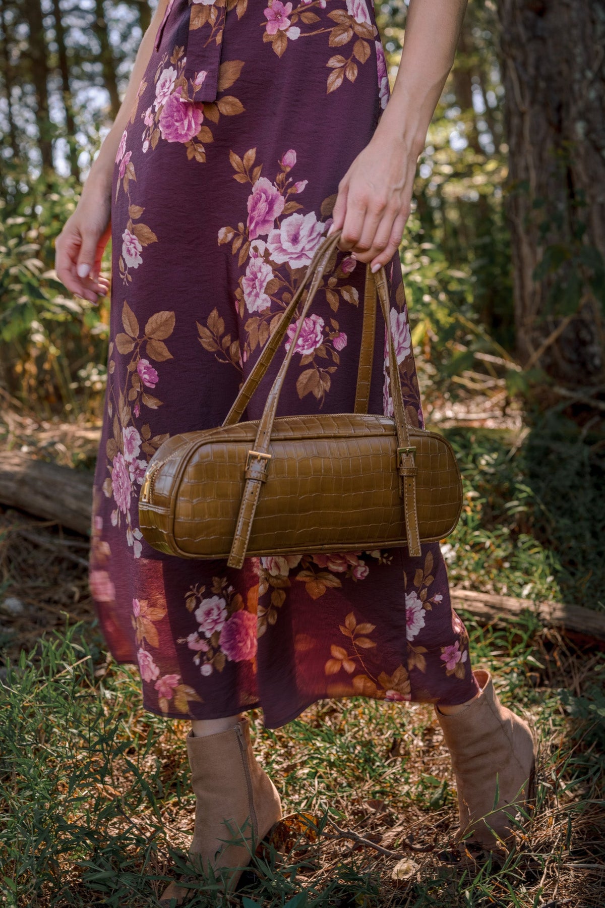 She's Got It Handled Brown Croc Embossed Handbag