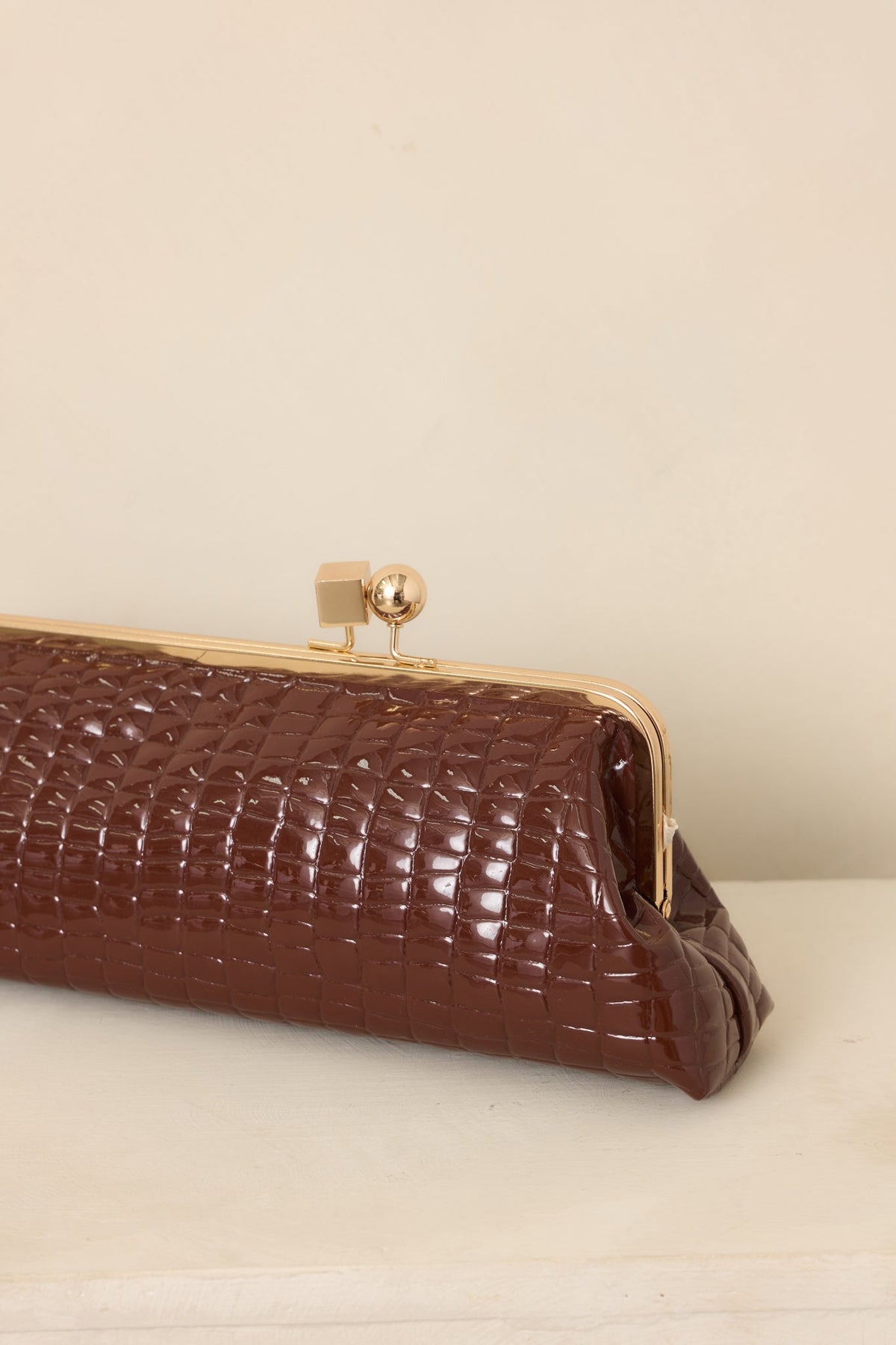 Good Call Chocolate Brown Croc Embossed Faux Leather Clutch Handbag