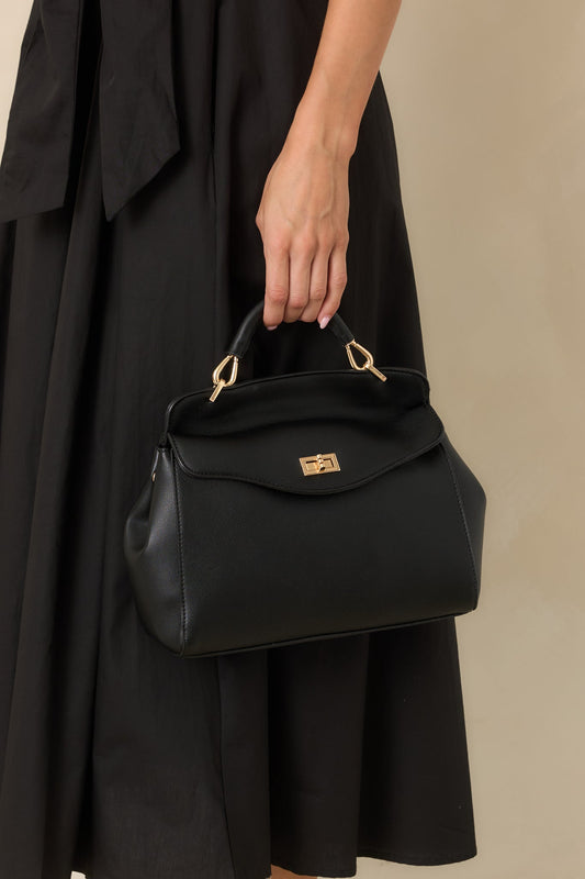If You Insist Black Faux Leather Twist Lock Handbag