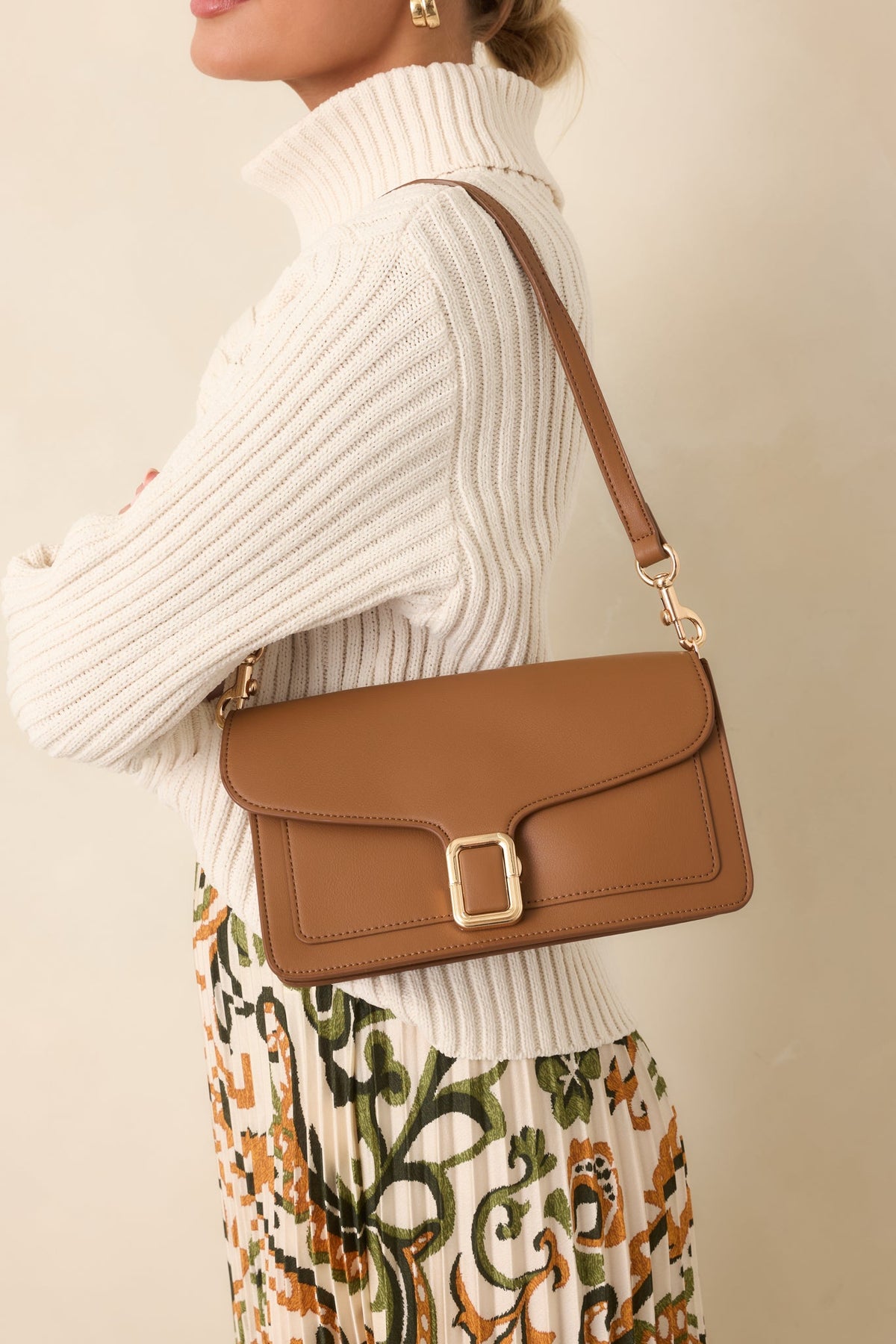 Modern Elegance Mocha Faux Leather Shoulder Bag