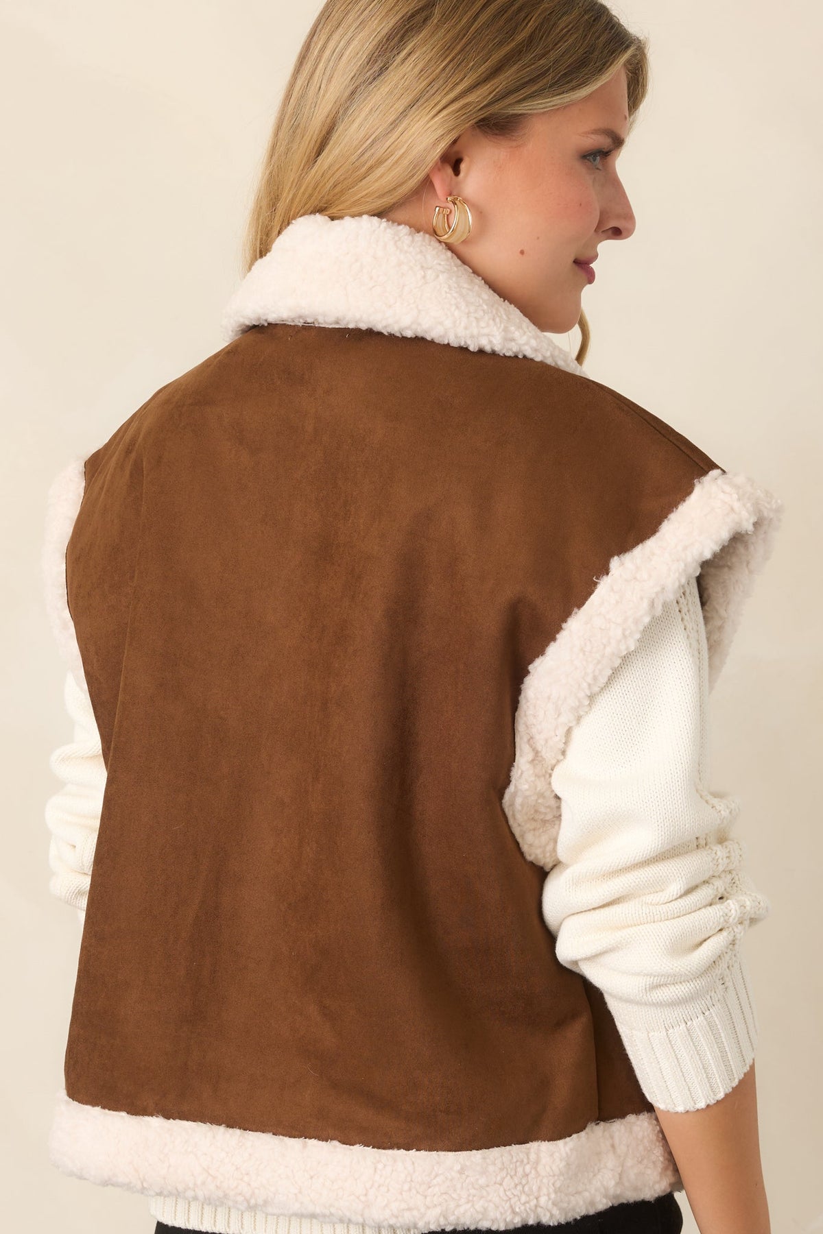 In the Comfort Zone Brown Faux Suede Sherpa Trim Vest