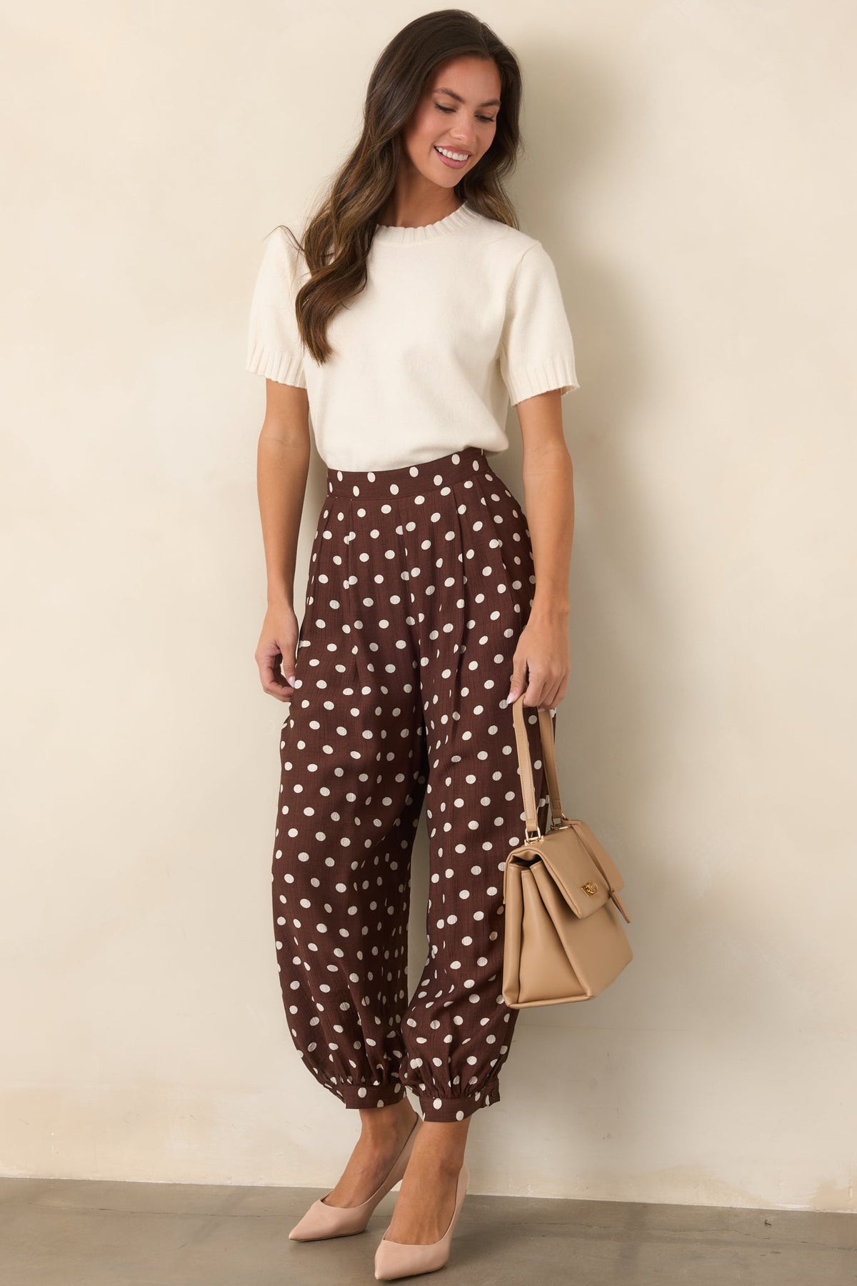 Right on the Dot Brown & Ivory Polka Dot Balloon Pants