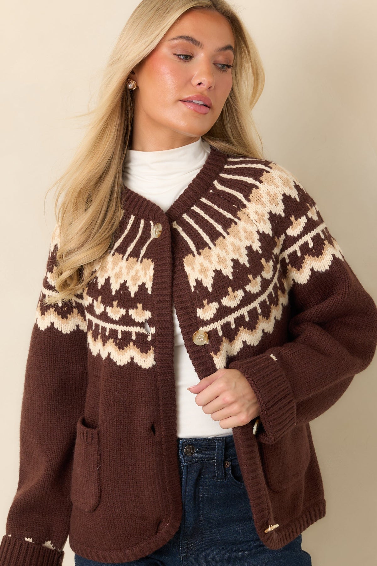 That Old Familiar Feeling Chocolate Brown Fair Isle Cardigan