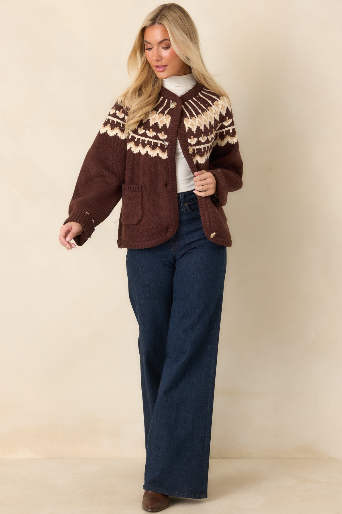 That Old Familiar Feeling Chocolate Brown Fair Isle Cardigan