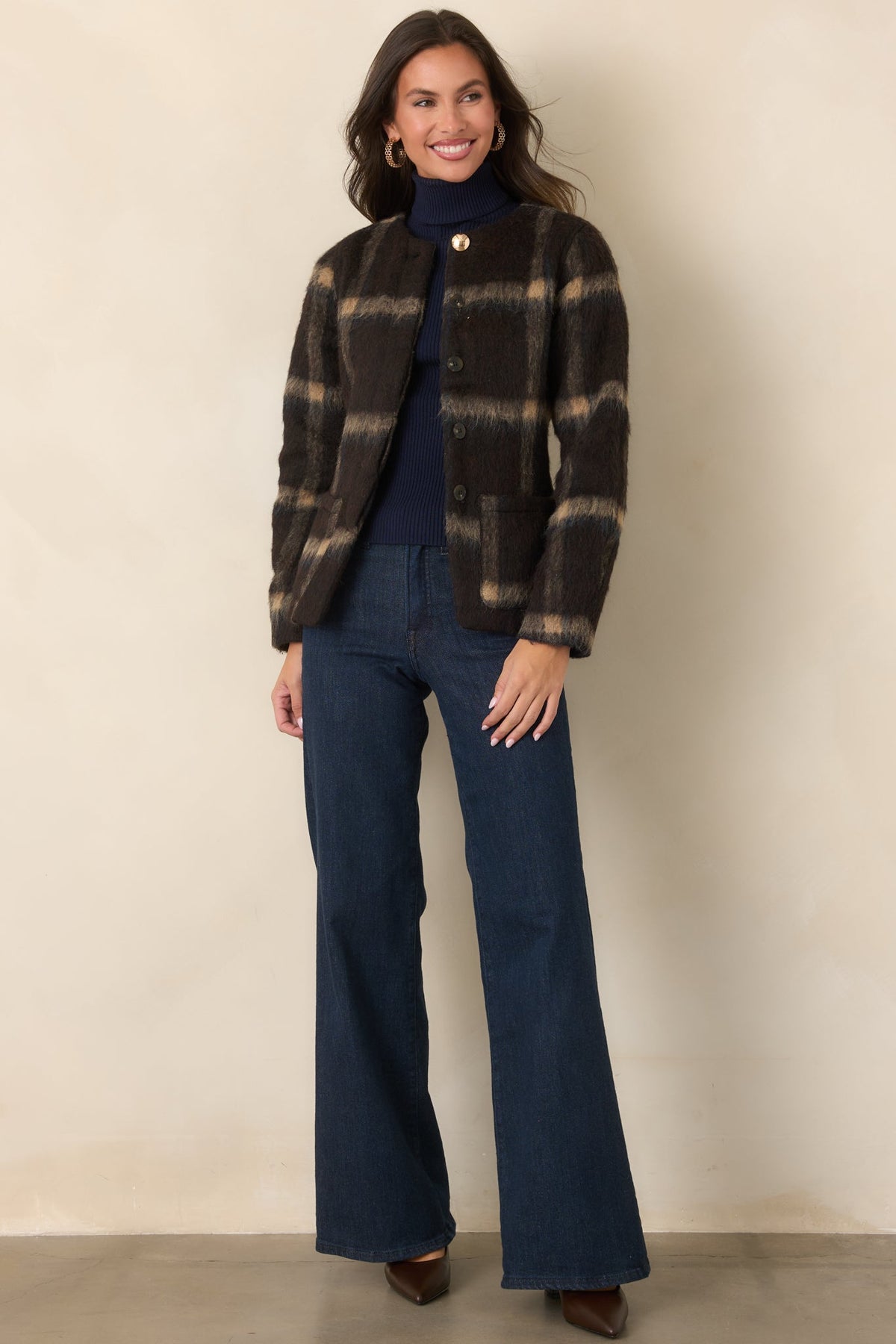 A Certain Air About You Brown Plaid Wool Blend Jacket
