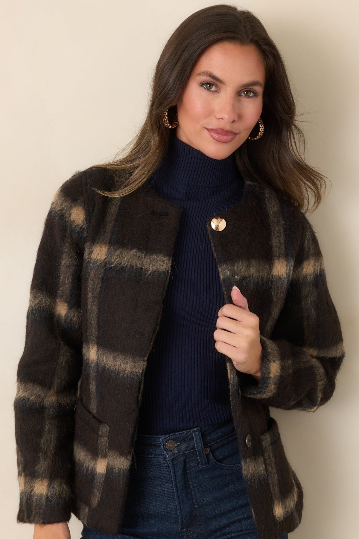 A Certain Air About You Brown Plaid Wool Blend Jacket