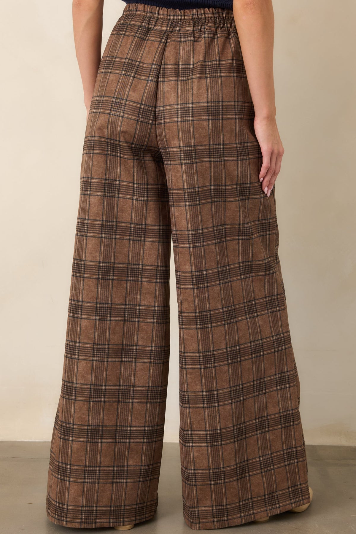 Astrid Mitchel Brown Plaid High Rise Wide Leg Pants