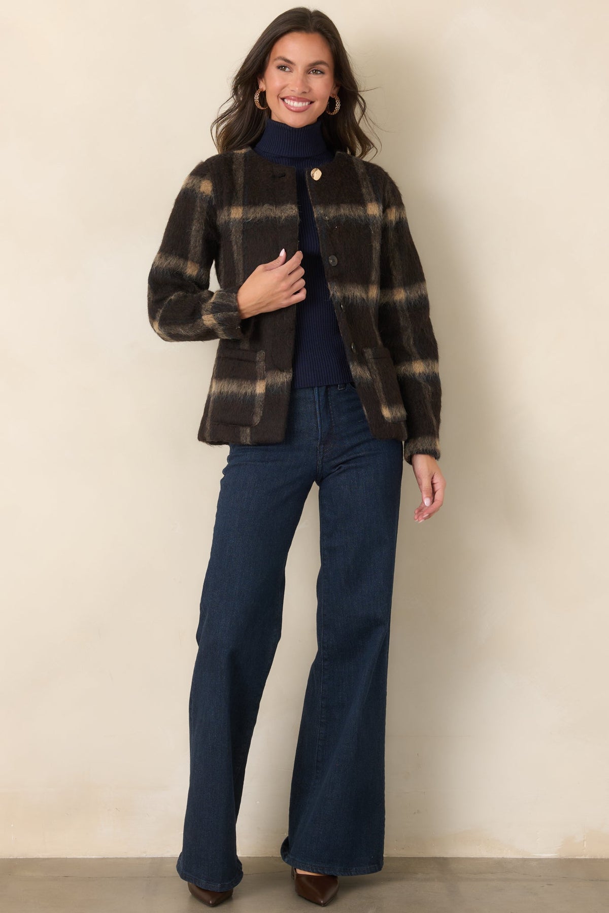 A Certain Air About You Brown Plaid Wool Blend Jacket