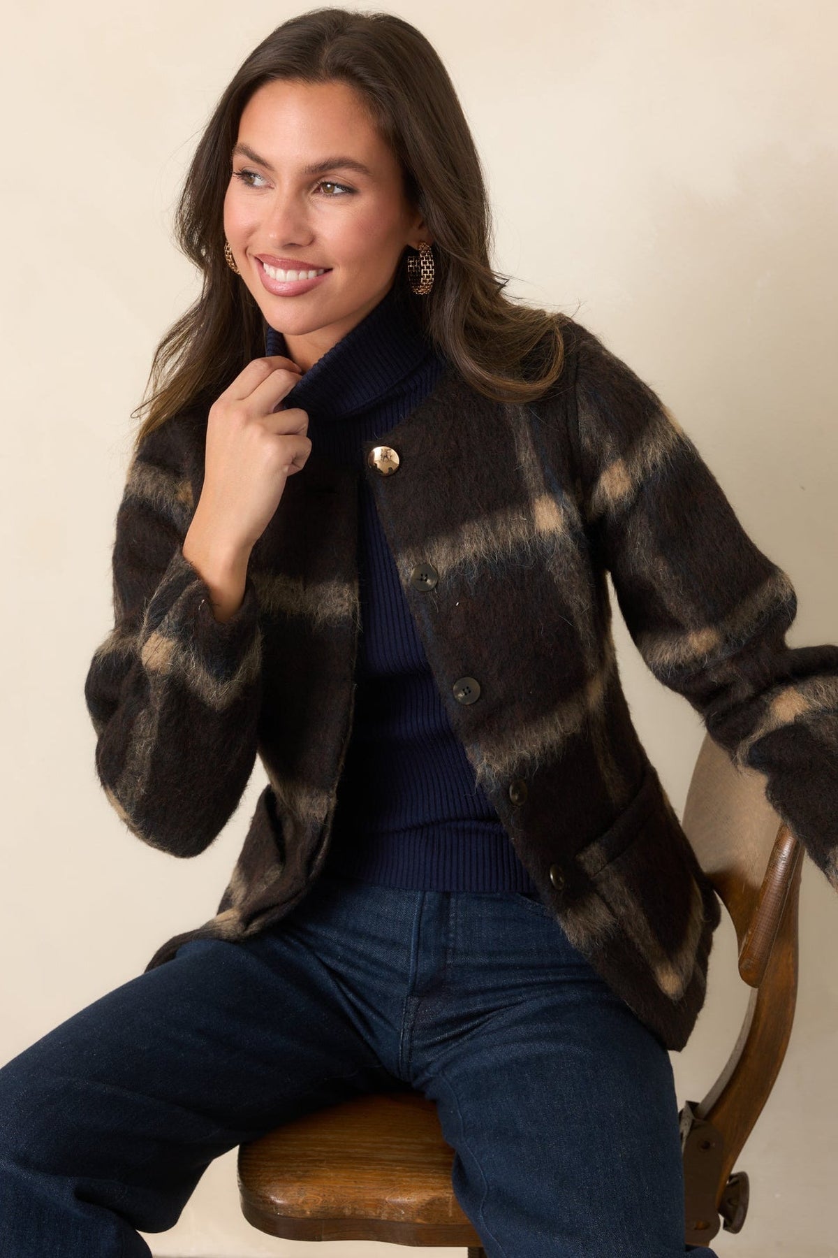 A Certain Air About You Brown Plaid Wool Blend Jacket